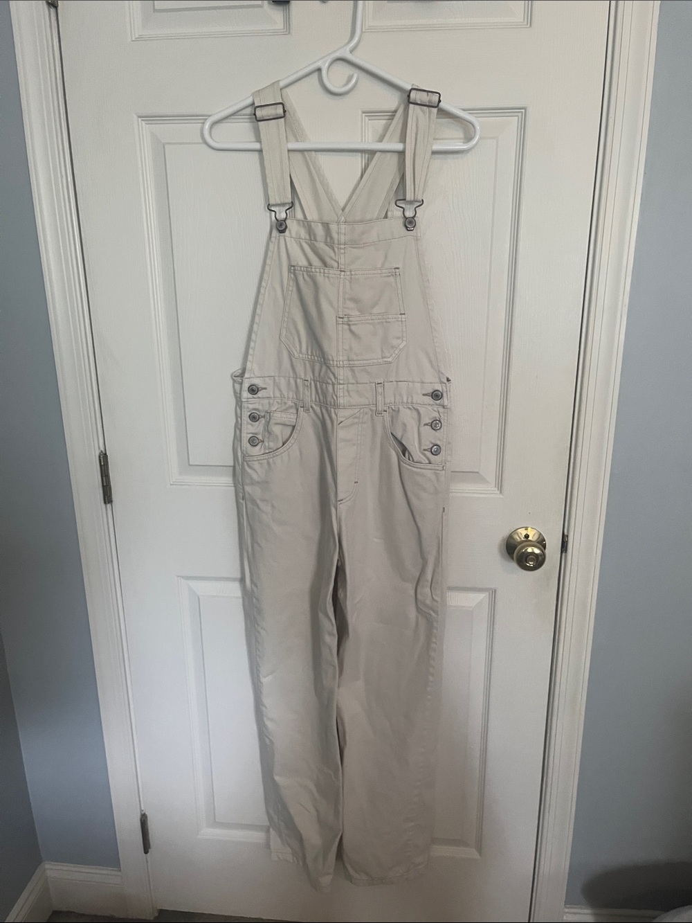 We The Free Light Cream Denim Overalls